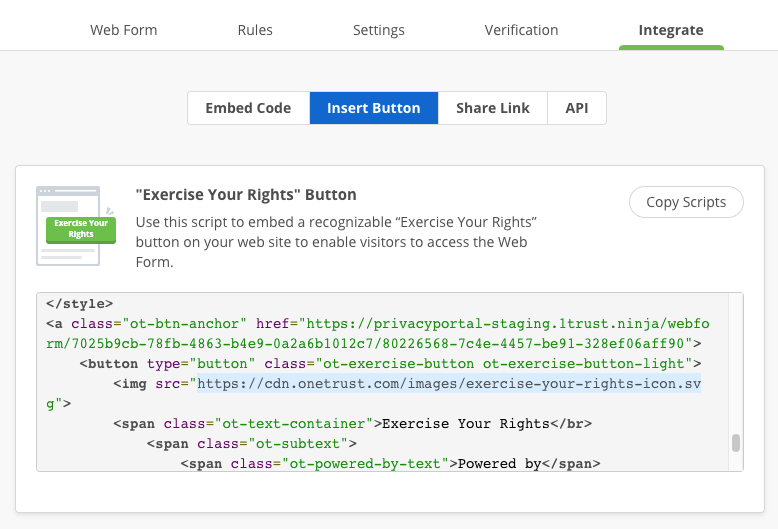 Embedding Buttons on Sites for Web Form Access | MyOneTrust